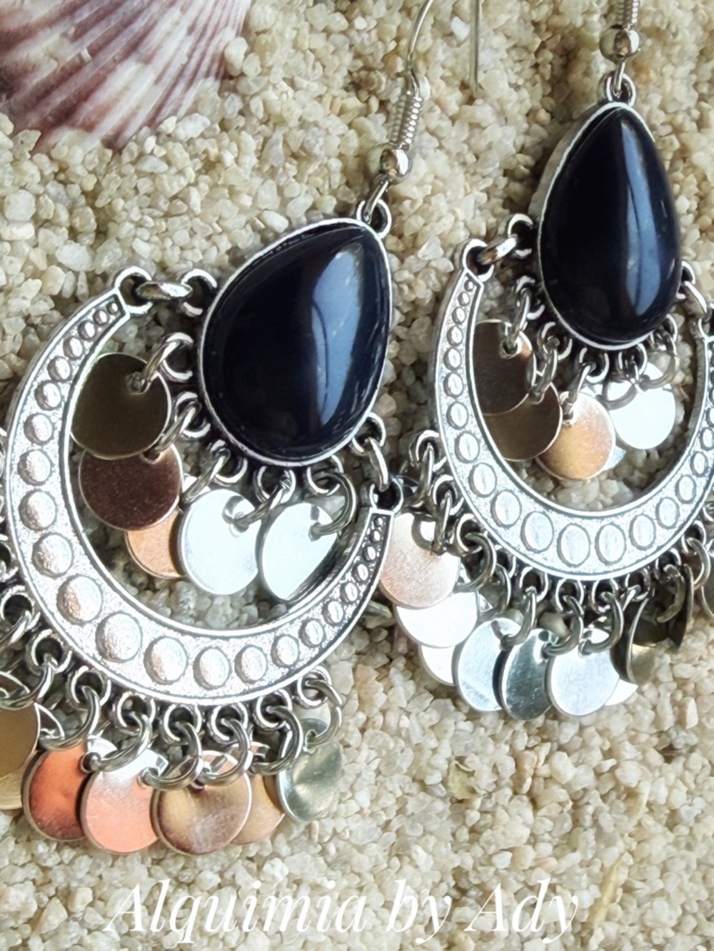 Alquimia Black and Silver Teardrop Crescent Dangle Earrings